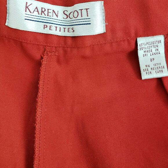 Vtg Karen Scott Size 8 PETITE Red Pleated High Waist Cuffed Mom Shorts w/ Belt - Picture 3 of 10